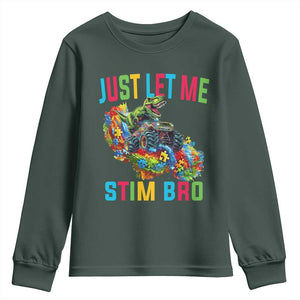 Autistic Dino Rex Driving Monster Truck Youth Sweatshirt Autism Is My Superpower TS02 Dark Forest Green Print Your Wear