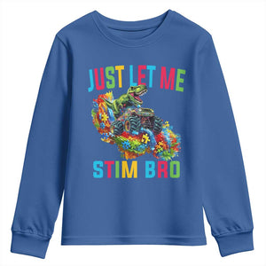 Autistic Dino Rex Driving Monster Truck Youth Sweatshirt Autism Is My Superpower TS02 Royal Blue Print Your Wear