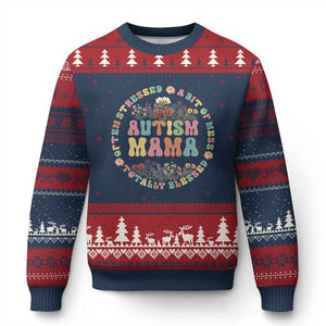 Autism Mama Ugly Christmas Sweater Totally Blessed Often Stressed A Bit Of A Mess TS02 Navy Red Print Your Wear