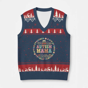 Autism Mama V-Neck Knit Sweater Vest Totally Blessed Often Stressed A Bit Of A Mess TS02 Navy Red Print Your Wear