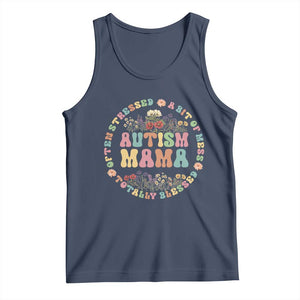 Autism Mama Tank Top Totally Blessed Often Stressed A Bit Of A Mess TS02 Navy Print Your Wear