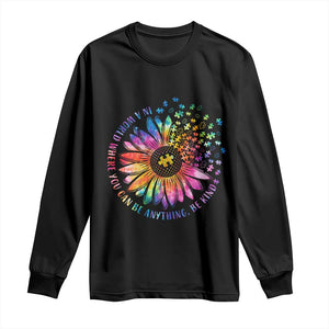 Be Kind Autism Awareness Long Sleeve Shirt Kindness Sunflower Tie Dye Puzzle TS02 Black Print Your Wear