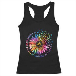 Be Kind Autism Awareness Racerback Tank Top Kindness Sunflower Tie Dye Puzzle TS02 Black Print Your Wear