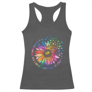 Be Kind Autism Awareness Racerback Tank Top Kindness Sunflower Tie Dye Puzzle TS02 Dark Heather Print Your Wear