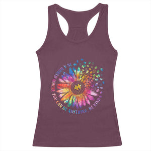 Be Kind Autism Awareness Racerback Tank Top Kindness Sunflower Tie Dye Puzzle TS02 Maroon Print Your Wear