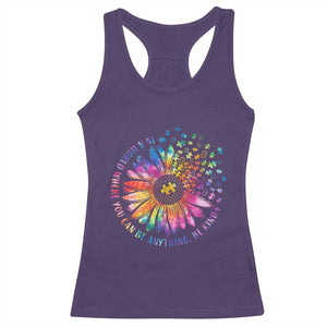 Be Kind Autism Awareness Racerback Tank Top Kindness Sunflower Tie Dye Puzzle TS02 Purple Print Your Wear