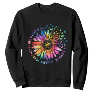 Be Kind Autism Awareness Sweatshirt Kindness Sunflower Tie Dye Puzzle TS02 Black Print Your Wear
