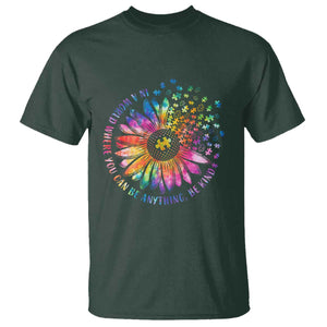 Be Kind Autism Awareness T Shirt Kindness Sunflower Tie Dye Puzzle TS02 Dark Forest Green Print Your Wear