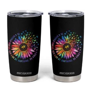 Be Kind Autism Awareness Tumbler Cup Kindness Sunflower Tie Dye Puzzle TS02 Black Print Your Wear