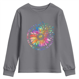 Be Kind Autism Awareness Youth Sweatshirt Kindness Sunflower Tie Dye Puzzle TS02 Charcoal Print Your Wear