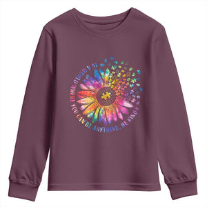 Be Kind Autism Awareness Youth Sweatshirt Kindness Sunflower Tie Dye Puzzle TS02 Maroon Print Your Wear