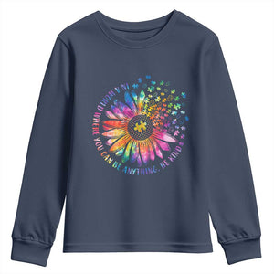 Be Kind Autism Awareness Youth Sweatshirt Kindness Sunflower Tie Dye Puzzle TS02 Navy Print Your Wear
