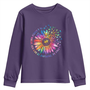 Be Kind Autism Awareness Youth Sweatshirt Kindness Sunflower Tie Dye Puzzle TS02 Purple Print Your Wear