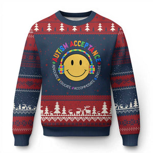 Autism Awareness Acceptance Ugly Christmas Sweater Special Education Teacher Kids TS02 Navy Red Print Your Wear