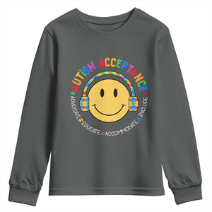 Autism Awareness Acceptance Youth Sweatshirt Special Education Teacher Kids TS02 Dark Heather Print Your Wear