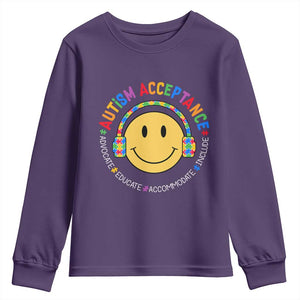 Autism Awareness Acceptance Youth Sweatshirt Special Education Teacher Kids TS02 Purple Print Your Wear