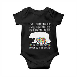 Autism Mama Bear Baby Onesie I Will Speak Fight Advocate For You TS02 Black Print Your Wear