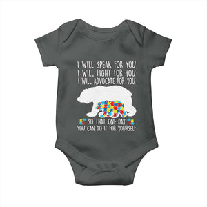 Autism Mama Bear Baby Onesie I Will Speak Fight Advocate For You TS02 Dark Heather Print Your Wear
