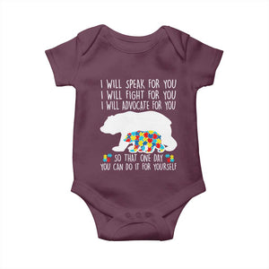 Autism Mama Bear Baby Onesie I Will Speak Fight Advocate For You TS02 Maroon Print Your Wear