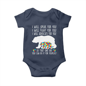 Autism Mama Bear Baby Onesie I Will Speak Fight Advocate For You TS02 Navy Print Your Wear