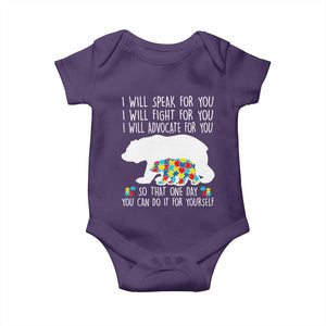 Autism Mama Bear Baby Onesie I Will Speak Fight Advocate For You TS02 Purple Print Your Wear