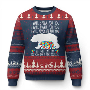 Autism Mama Bear Ugly Christmas Sweater I Will Speak Fight Advocate For You TS02 Navy Red Print Your Wear