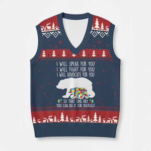 Autism Mama Bear V-Neck Knit Sweater Vest I Will Speak Fight Advocate For You TS02 Navy Red Print Your Wear