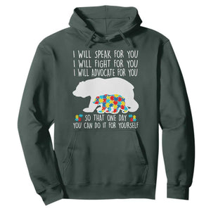 Autism Mama Bear Hoodie I Will Speak Fight Advocate For You TS02 Dark Forest Green Print Your Wear