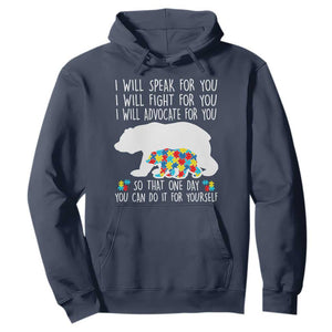 Autism Mama Bear Hoodie I Will Speak Fight Advocate For You TS02 Navy Print Your Wear