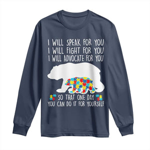 Autism Mama Bear Long Sleeve Shirt I Will Speak Fight Advocate For You TS02 Navy Print Your Wear