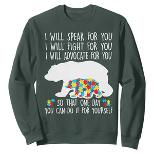 Autism Mama Bear Sweatshirt I Will Speak Fight Advocate For You TS02 Dark Forest Green Print Your Wear