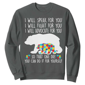 Autism Mama Bear Sweatshirt I Will Speak Fight Advocate For You TS02 Dark Heather Print Your Wear