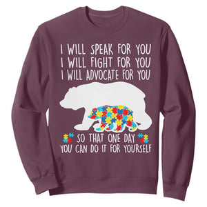 Autism Mama Bear Sweatshirt I Will Speak Fight Advocate For You TS02 Maroon Print Your Wear