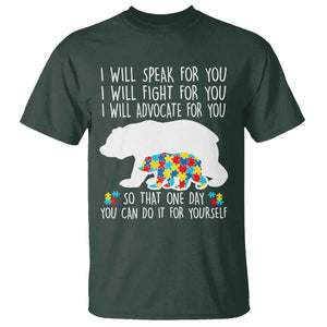 Autism Mama Bear T Shirt I Will Speak Fight Advocate For You TS02 Dark Forest Green Print Your Wear