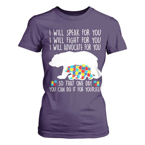 Autism Mama Bear T Shirt For Women I Will Speak Fight Advocate For You TS02 Purple Print Your Wear