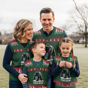 Autism Papa Bear V-Neck Knit Sweater Vest Support Autistic Matching Family Dad TS02 Red Green Print Your Wear