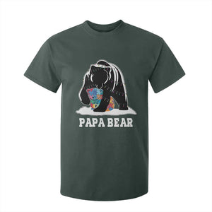 Autism Papa Bear T Shirt For Kid Support Autistic Matching Family Dad TS02 Dark Forest Green Print Your Wear