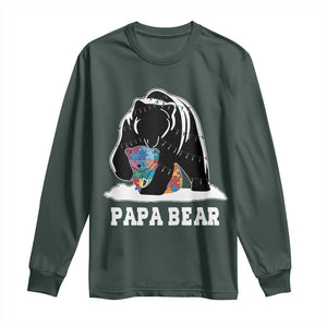 Autism Papa Bear Long Sleeve Shirt Support Autistic Matching Family Dad TS02 Dark Forest Green Print Your Wear
