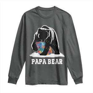 Autism Papa Bear Long Sleeve Shirt Support Autistic Matching Family Dad TS02 Dark Heather Print Your Wear