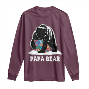 Autism Papa Bear Long Sleeve Shirt Support Autistic Matching Family Dad TS02 Maroon Print Your Wear