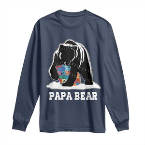 Autism Papa Bear Long Sleeve Shirt Support Autistic Matching Family Dad TS02 Navy Print Your Wear