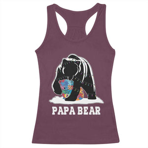 Autism Papa Bear Racerback Tank Top Support Autistic Matching Family Dad TS02 Maroon Print Your Wear