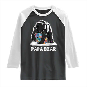 Autism Papa Bear Raglan Shirt Support Autistic Matching Family Dad TS02 Black White Print Your Wear