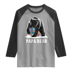 Autism Papa Bear Raglan Shirt Support Autistic Matching Family Dad TS02 Sport Gray Black Print Your Wear