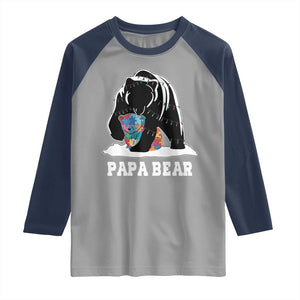 Autism Papa Bear Raglan Shirt Support Autistic Matching Family Dad TS02 Sport Gray Navy Print Your Wear