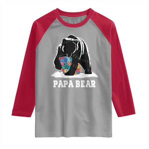 Autism Papa Bear Raglan Shirt Support Autistic Matching Family Dad TS02 Sport Gray Red Print Your Wear