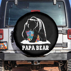 Autism Papa Bear Spare Tire Cover Support Autistic Matching Family Dad TS02 No hole Black Print Your Wear