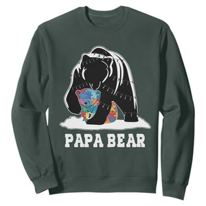 Autism Papa Bear Sweatshirt Support Autistic Matching Family Dad TS02 Dark Forest Green Print Your Wear
