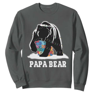 Autism Papa Bear Sweatshirt Support Autistic Matching Family Dad TS02 Dark Heather Print Your Wear