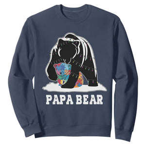 Autism Papa Bear Sweatshirt Support Autistic Matching Family Dad TS02 Navy Print Your Wear